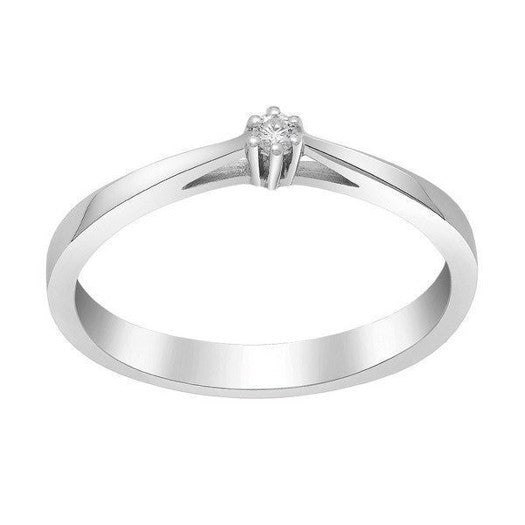 Afrodite Siersbøl diamantring i 14 kt hvidguld med solitær diamant i klassisk seksgrab design.